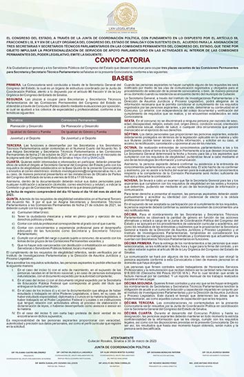 Póster de la 64 Legislatura de Convocatoria Secretario Técnico Parlamentario, año 2023 Formato Imagen