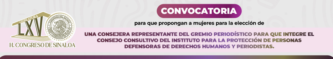 Convocatoria para que propongan a mujeres para la elección de una Consejera representante del Gremio Periodistico para que integre el Consejo Consultivo del Instituo para la Protección de Personas Defensoras de Derechos Humanos y Periodistas