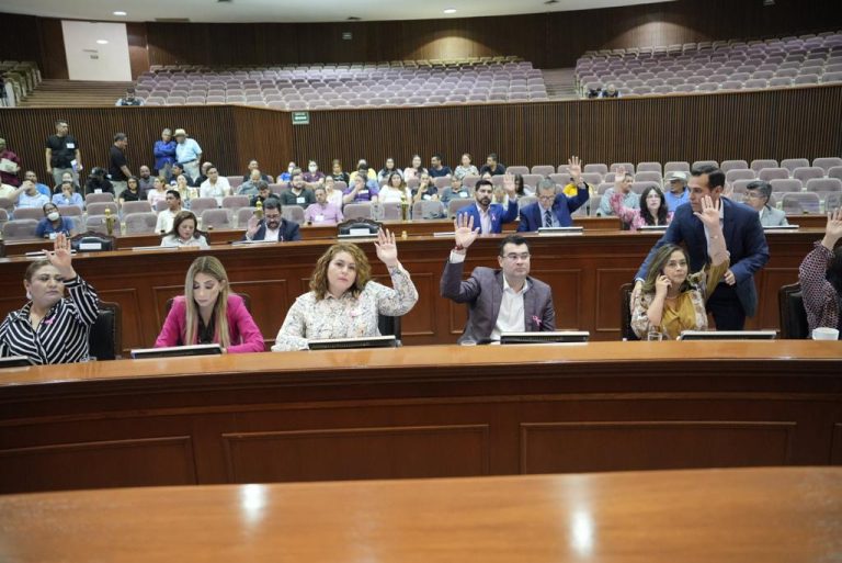 Grupo de diputadas y diputados votan desde sus curules sentados en sus curules.