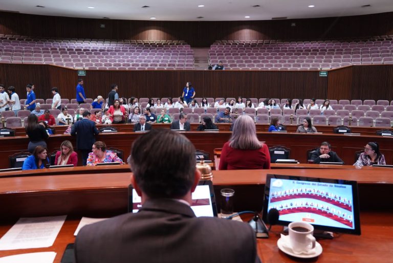 En primer plano aparece de espaldas presidente de la Mesa Directiva y frente a él diputadas y diputados y público asistente.