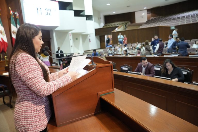 Diputada da lectura de pie a documento en tribuna.