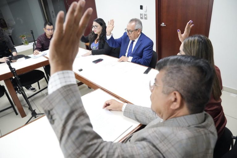 Integrantes de Comisión votan levantando su brazo.