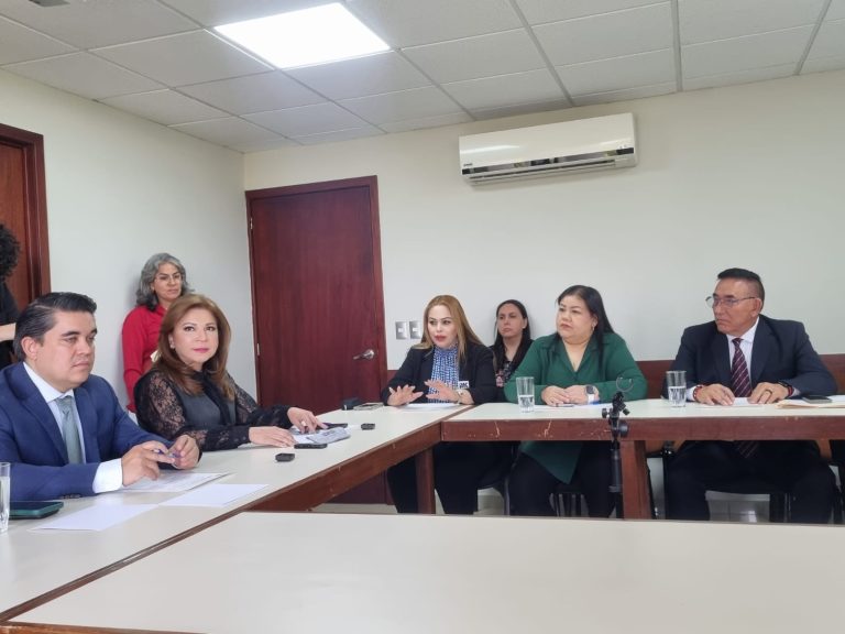 Cinco integrantes de Comisión de Puntos Constitucionales y Gobernación sesionan en su sala de juntas.