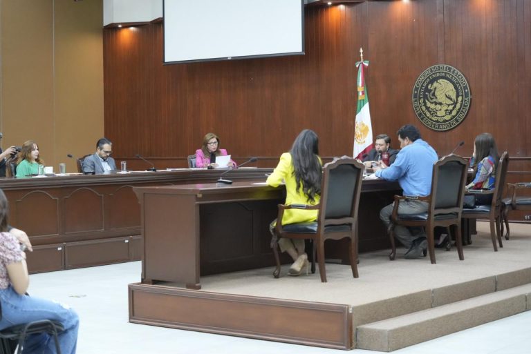 Diputados y diputadas escuchan participan en sesión en sus lugares de mesa tipo herradura.