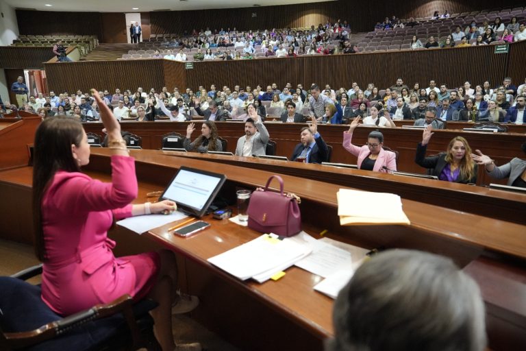 Diputados aprueban levantando sus brazos desde sus lugares.