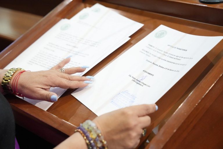 Documentos lucen arriba de tribuna, que son leídas por diputada.