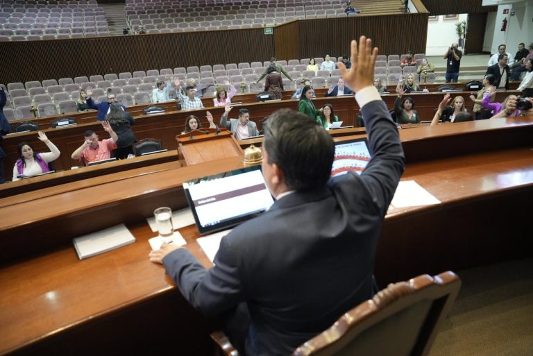Presidente de Mesa Directiva y demás diputados y diputados votan levantando su mano.