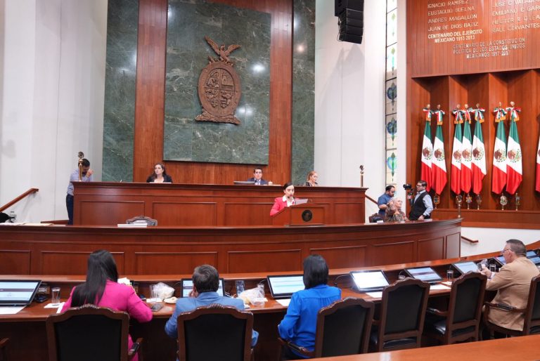 Secretaria da lectura en tribuna a documento, frente a diputadas y diputados.