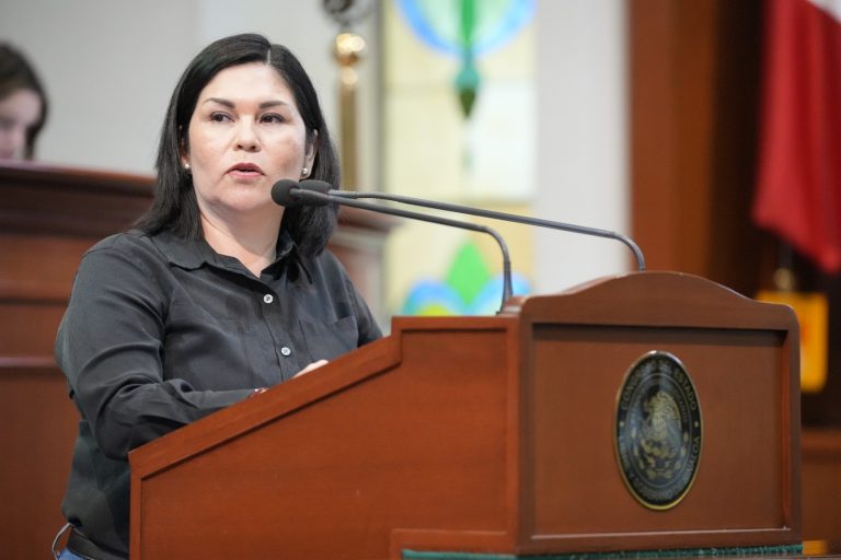 Diputada Juana Minerva Vázquez habla en tribuna en el Congreso del Estado.