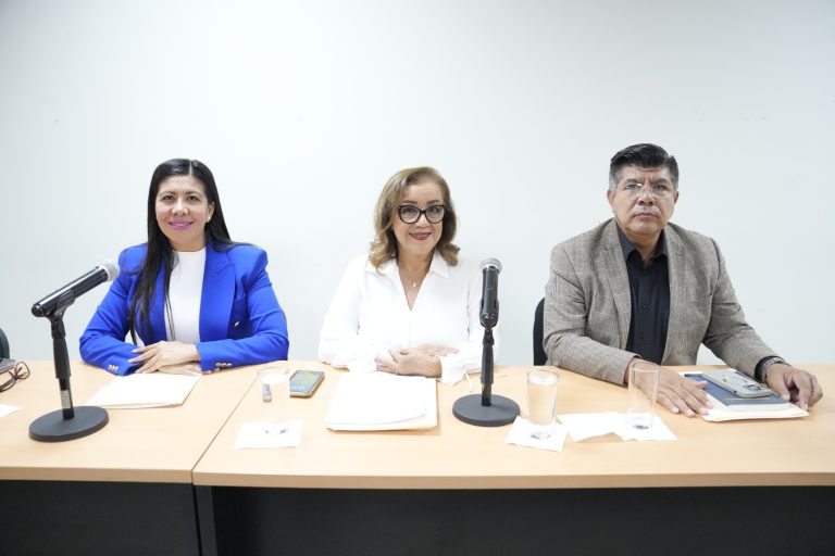 Dos diputadas y un diputado de la Comisión de Derechos Humanos en reunión de trabajo.