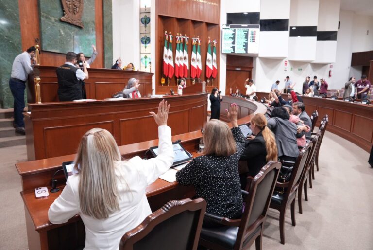 Diputadas y diputados votan desde sus asientos levantando sus manos.