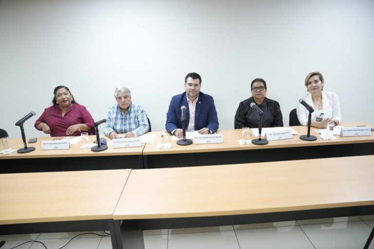 Integrantes de la Comisión aparecen sentados en larga mesa.