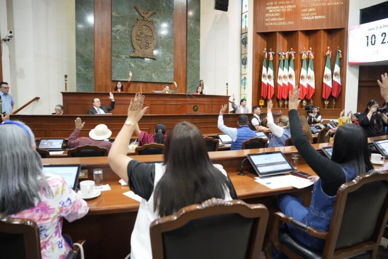 Diputadas y diputados votan levantando sus manos desde sus asientos.