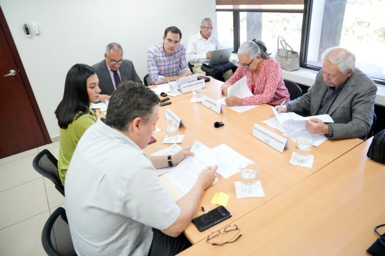 Cinco integrantes de la Comisión analizan dictamen antes de aprobarlo.