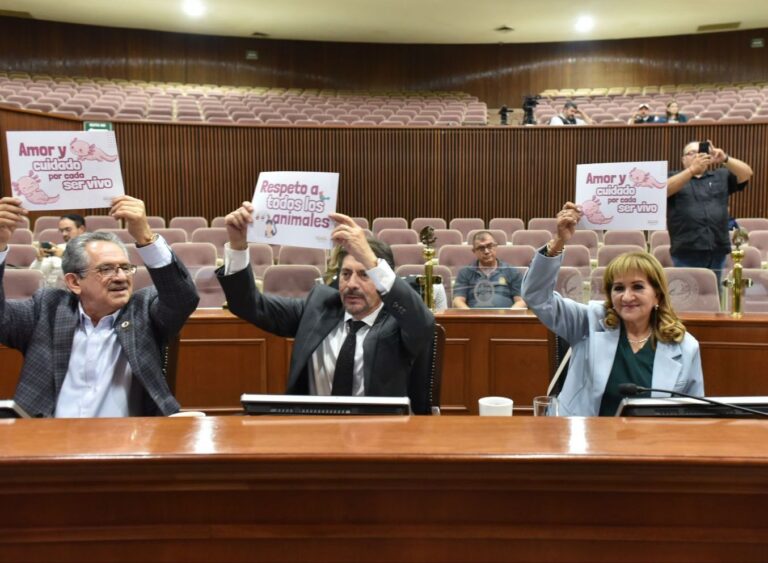 En la votación de reforma que protege animales diputadas y diputadas muestran cartulinas a favor de animales.