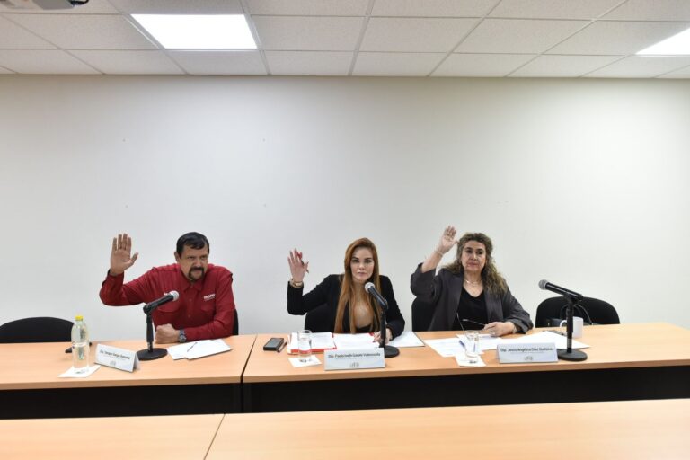 Tres integrantes de la Comisión de Desarrollo Económico sesionan en Sala A del Congreso.