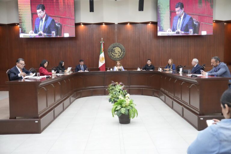 Integrantes de la Diputación Permanente sentados en mesa tipo herradura.