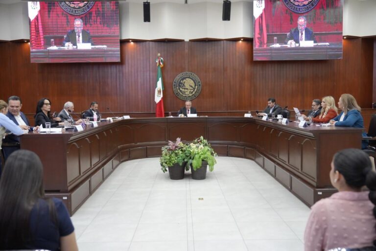 Diputadas y diputados sentados en mesa tipo herradura de la Diputación Permanente.