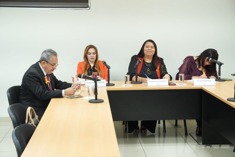 Cuatro integrantes de la Comisión revisan sobre la mesa las iniciativas que les han turnado.