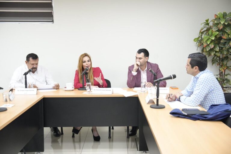 Integrantes de la comisión dialogan durante la reunión de trabajo.