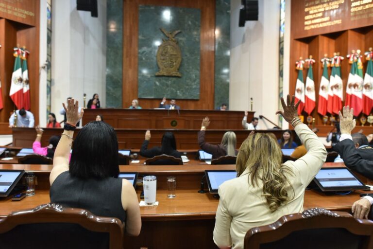 Diputadas y diputados votan levantando sus manos, desde sus asientos.