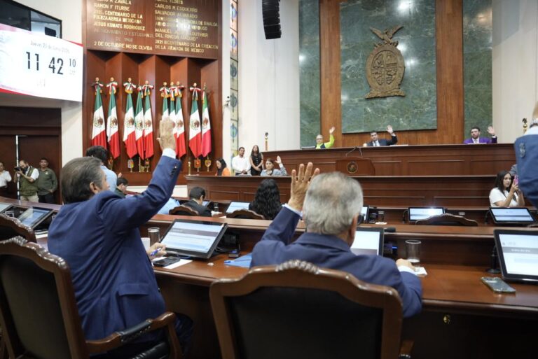 Diputados y diputadas votan levantando sus manos desde sus asientos.