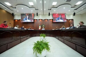 Integrantes de Diputación aparecen sentados en amplia mesa tipo herradura.