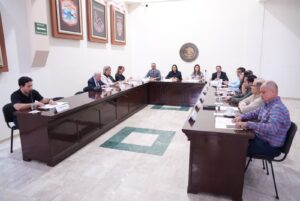 Integrantes de Comisión de Fiscalización y de la ASE aparecen sentados en mesa tipo herradura.