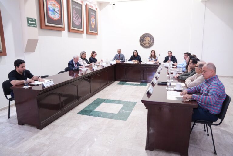 Integrantes de Comisión de Fiscalización y de la ASE aparecen sentados en mesa tipo herradura.
